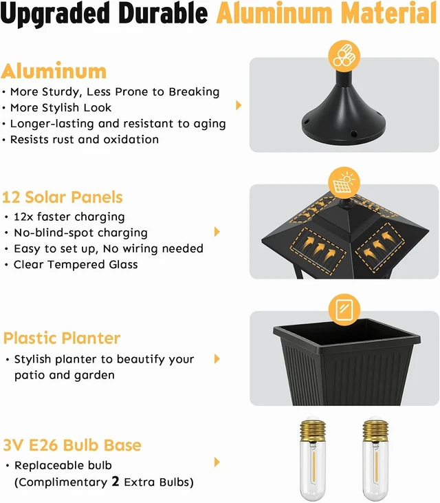 Alt view image 4 of 7 - 74" 3-Head Solar Lamp Post Light with Planter