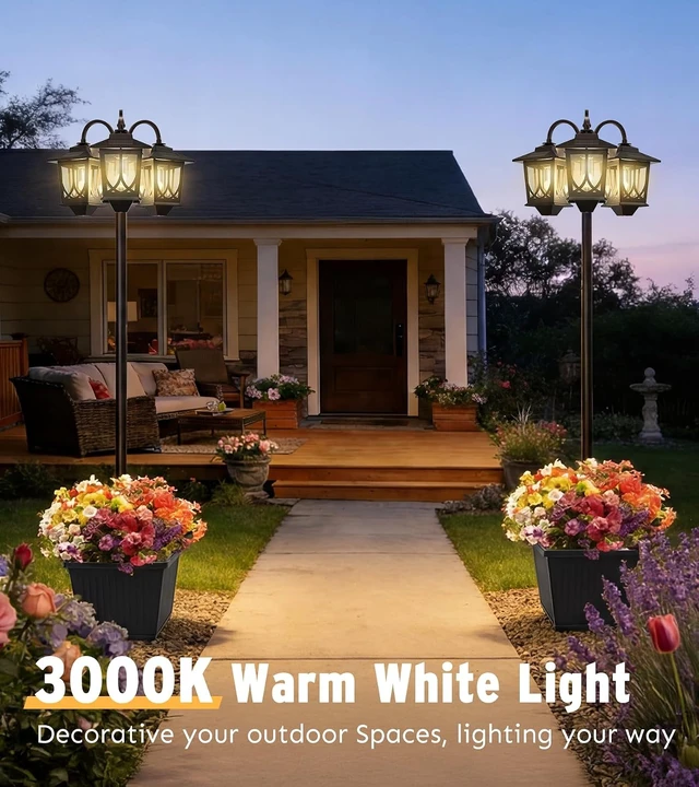 Alt view image 5 of 7 - 74" 3-Head Solar Lamp Post Light with Planter