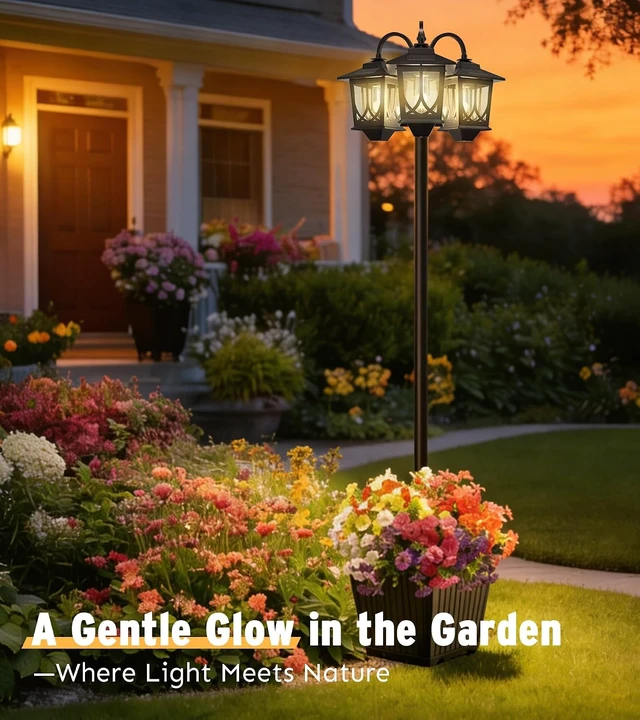 Alt view image 6 of 7 - 74" 3-Head Solar Lamp Post Light with Planter