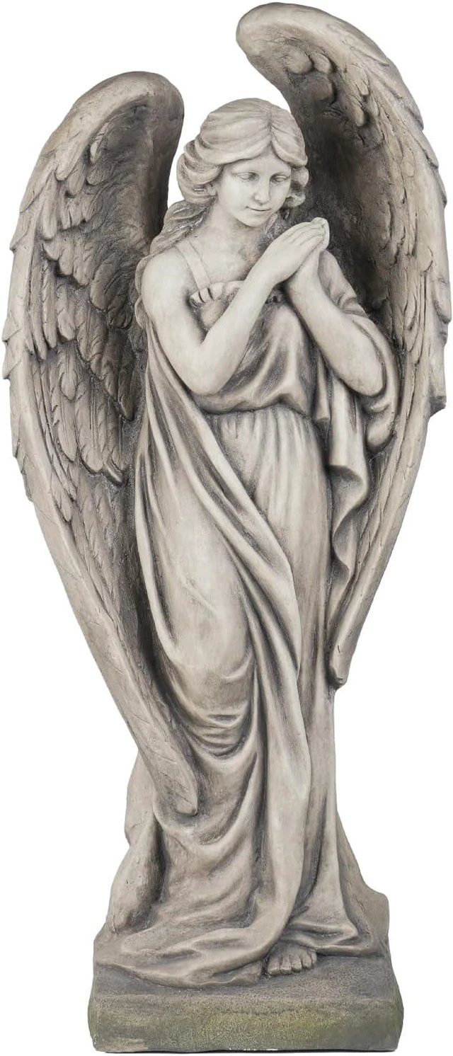Main image of 34-Inch Large Garden Angel Statue, Catholic Religious Resin Décor with Concrete Finish, 13.7*9.8*34 Inch, for Yard, Patio & Entryway