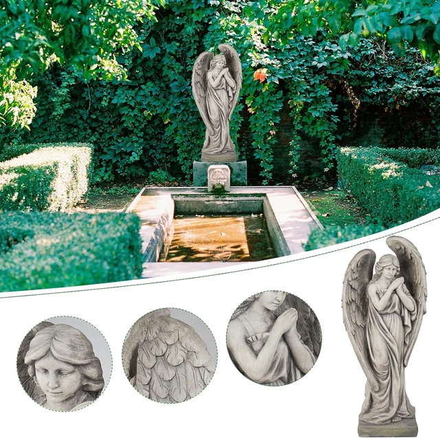 Alt view image 3 of 7 - 34-Inch Large Garden Angel Statue, Catholic Religious Resin Décor with Concrete Finish, 13.7*9.8*34 Inch, for Yard, Patio & Entryway