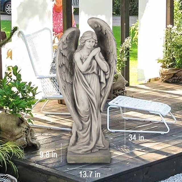 Alt view image 5 of 7 - 34-Inch Large Garden Angel Statue, Catholic Religious Resin Décor with Concrete Finish, 13.7*9.8*34 Inch, for Yard, Patio & Entryway