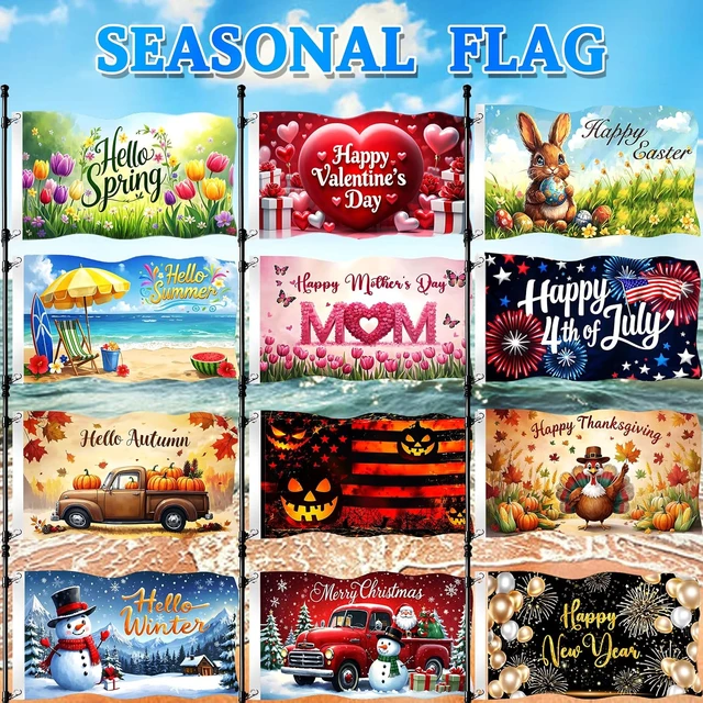 Alt view image 4 of 5 - Large Seasonal Garden Flags, 3 x 5 Ft Double-Sided Outdoor Yard Flags, Set of 12