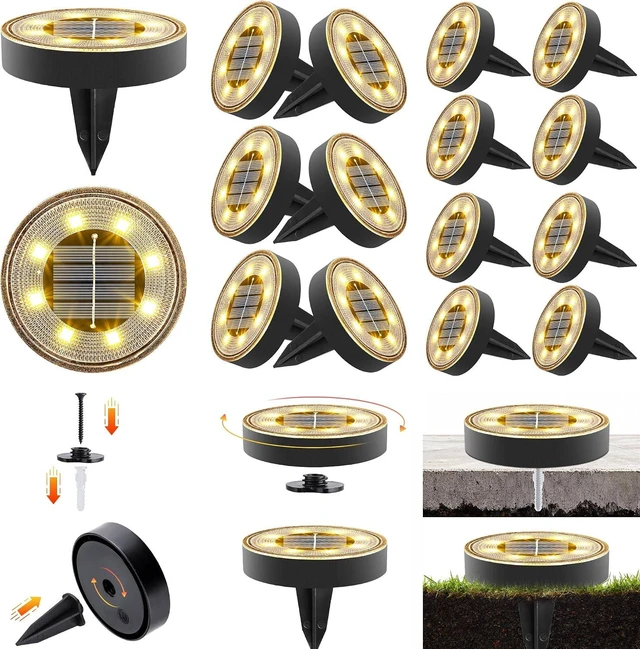 Main image of Warm White Solar Ground Lights, 2.9 Inch, Outdoor, 16 Pack