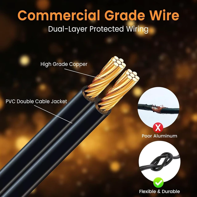 Alt view image 3 of 7 - 48ft Outdoor String Lights, 24+2 Commercial-Grade IP65 Waterproof Bulbs, 2700K Warm White, 3 Modes, Remote & Timer with 30 Cable Ties