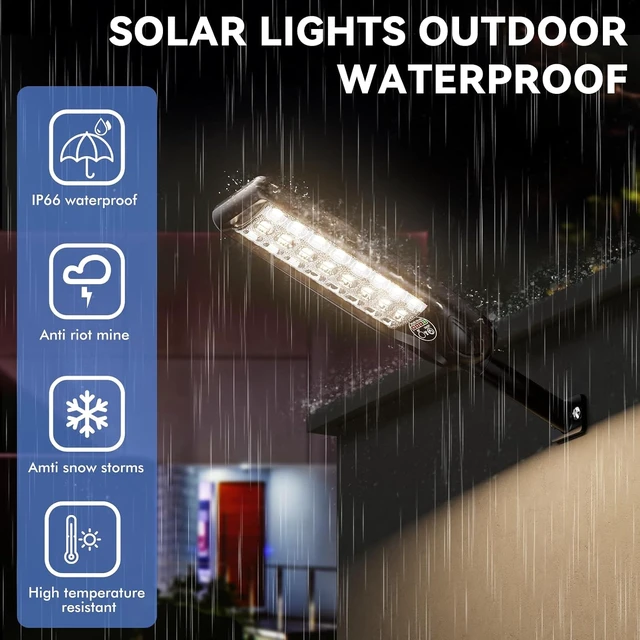 Alt view image 6 of 7 - 30000LM Waterproof Solar Street Light, 3-Color Warm White, Dusk-to-Dawn LED Security Flood Light with Motion Sensor & Remote for Parking Lot & Garden