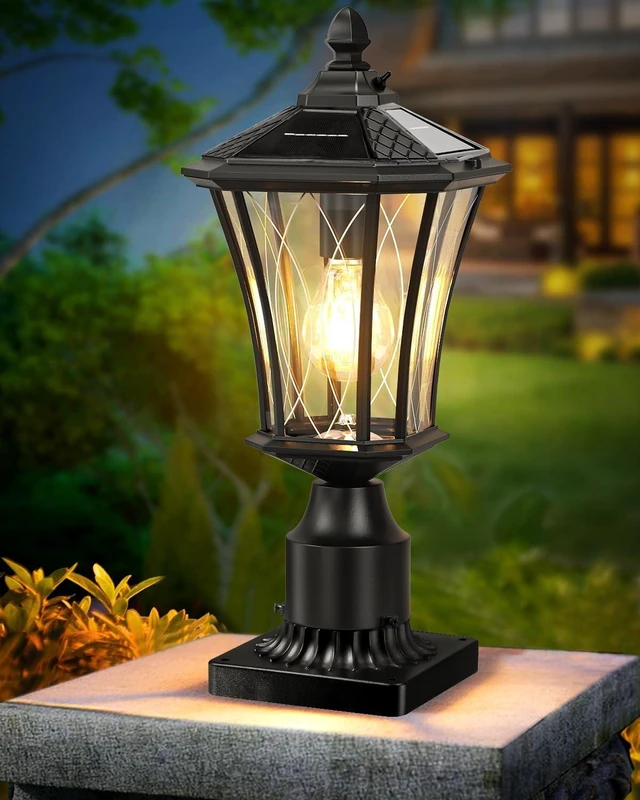 Main image of Black 16" Solar Post Light, Dusk-to-Dawn Lamp Post, 1 Pack