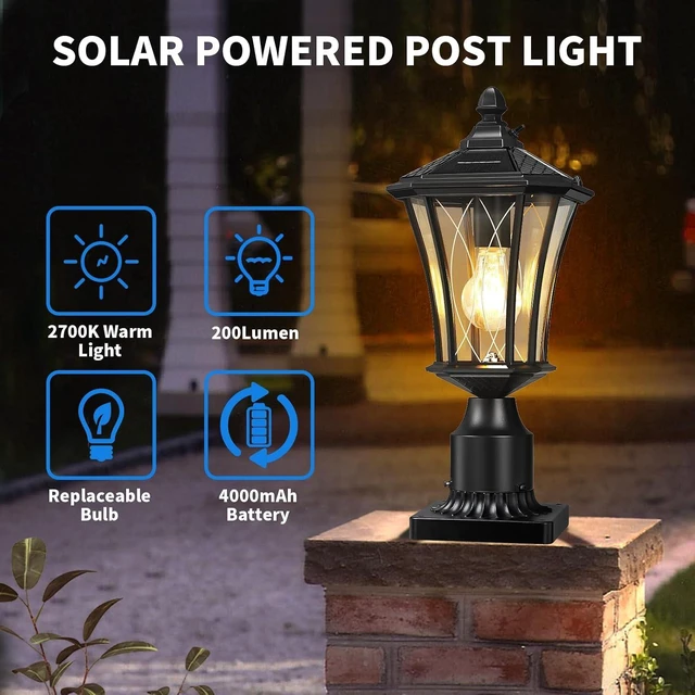 Alt view image 3 of 7 - Black 16" Solar Post Light, Dusk-to-Dawn Lamp Post, 1 Pack