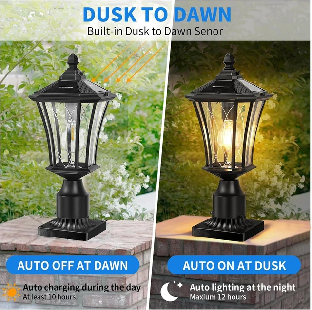 Alt view image 2 of 7 - Black 16" Solar Post Light, Dusk-to-Dawn Lamp Post, 1 Pack