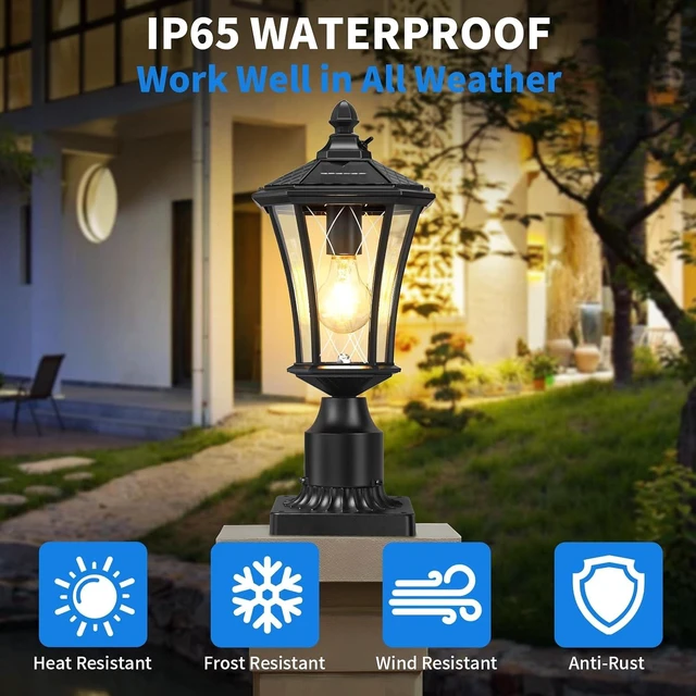 Alt view image 4 of 7 - Black 16" Solar Post Light, Dusk-to-Dawn Lamp Post, 1 Pack