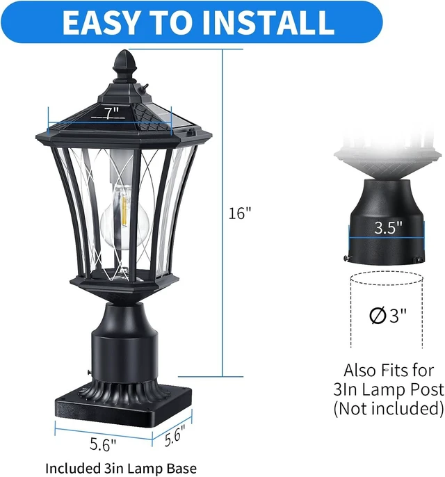Alt view image 6 of 7 - Black 16" Solar Post Light, Dusk-to-Dawn Lamp Post, 1 Pack