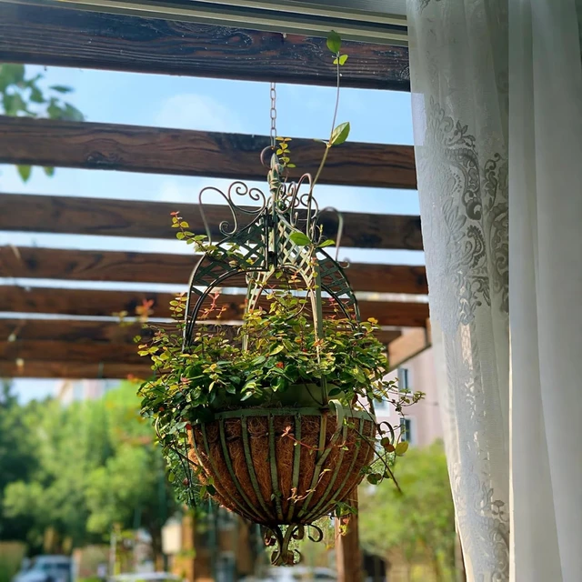 Alt view image 6 of 7 - 12.6-Inch Rustic Metal Hanging Planter Basket for Indoor & Outdoor Plants, Farmhouse, Porch, Deck & Garden, Green