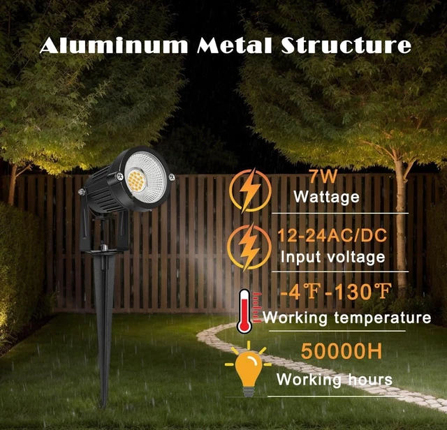 Alt view image 2 of 7 - 7W 700LM Low Voltage Landscape Lights, IP65 Waterproof LED Outdoor Lighting with Connectors for Garden, Yard & Pathway