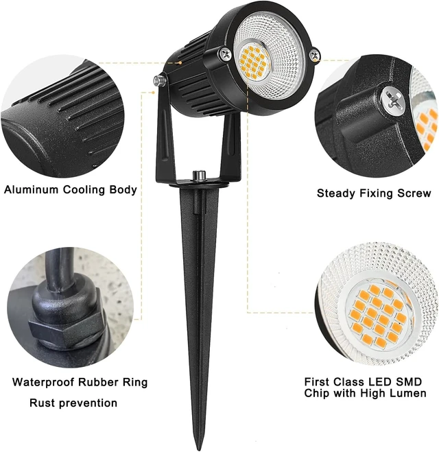 Alt view image 5 of 7 - 7W 700LM Low Voltage Landscape Lights, IP65 Waterproof LED Outdoor Lighting with Connectors for Garden, Yard & Pathway