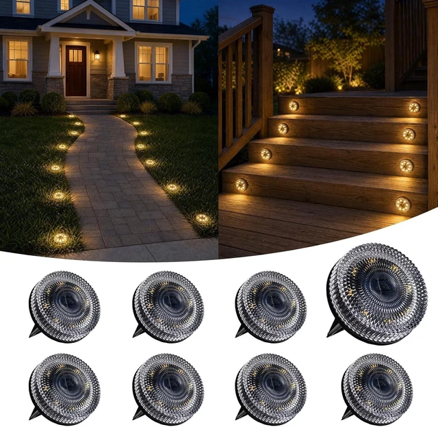 Main image of 2-in-1 Real Glass Solar Ground Lights, Stake or Wall Mount, 8 Pack