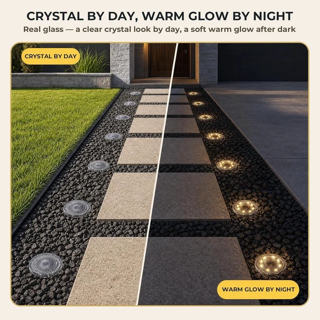 Alt view image 4 of 7 - 2-in-1 Real Glass Solar Ground Lights, Stake or Wall Mount, 8 Pack
