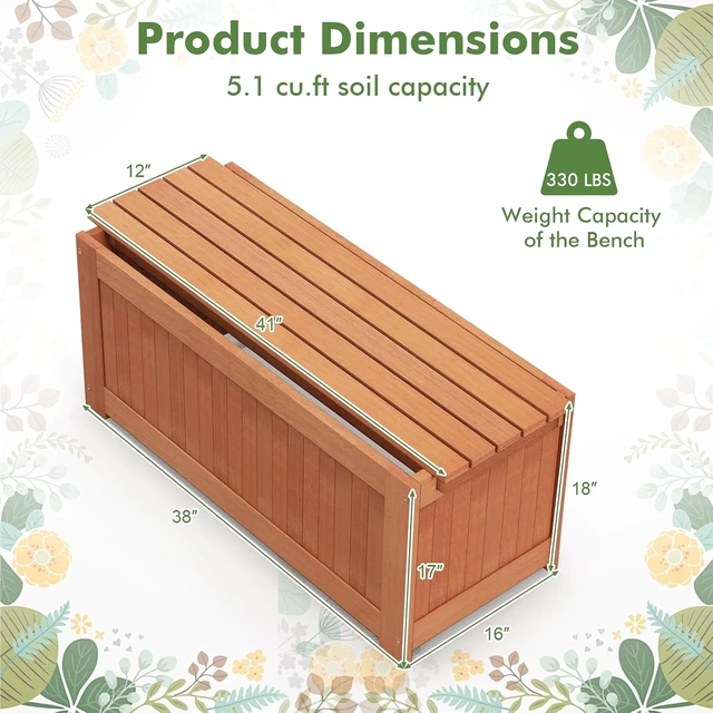 Alt view image 3 of 7 - 2-in-1 Wood Planter Bench, 45 Gallon Raised Garden Bed with Planter Box for Porch, Patio, Garden & Backyard, 2 Pack