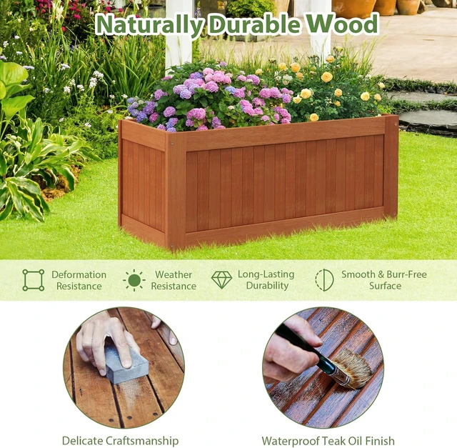 Alt view image 4 of 7 - 2-in-1 Wood Planter Bench, 45 Gallon Raised Garden Bed with Planter Box for Porch, Patio, Garden & Backyard, 2 Pack