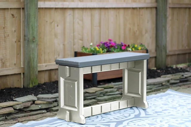 Alt view image 2 of 5 - Durable Outdoor Bench with Deep Grey Top & Warm Grey Sides, Click-and-Lock Hardware-Free Assembly, Made in the USA, 1 Pack