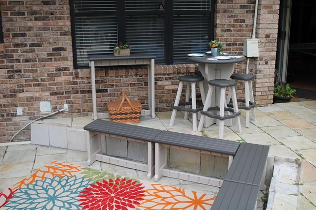 Alt view image 4 of 5 - Durable Outdoor Bench with Deep Grey Top & Warm Grey Sides, Click-and-Lock Hardware-Free Assembly, Made in the USA, 1 Pack