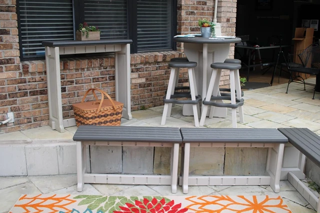 Alt view image 5 of 5 - Durable Outdoor Bench with Deep Grey Top & Warm Grey Sides, Click-and-Lock Hardware-Free Assembly, Made in the USA, 1 Pack