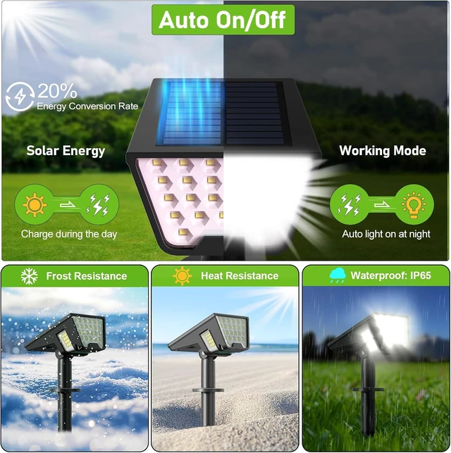 Alt view image 3 of 6 - IP67 Waterproof Solar Spot Lights with 53 LED & 3 Modes, Landscape Spotlight for Garden, Yard, Pathway & Driveway, 4 Pack (Cool White)
