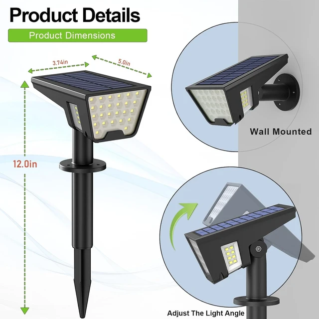 Alt view image 5 of 6 - IP67 Waterproof Solar Spot Lights with 53 LED & 3 Modes, Landscape Spotlight for Garden, Yard, Pathway & Driveway, 4 Pack (Cool White)