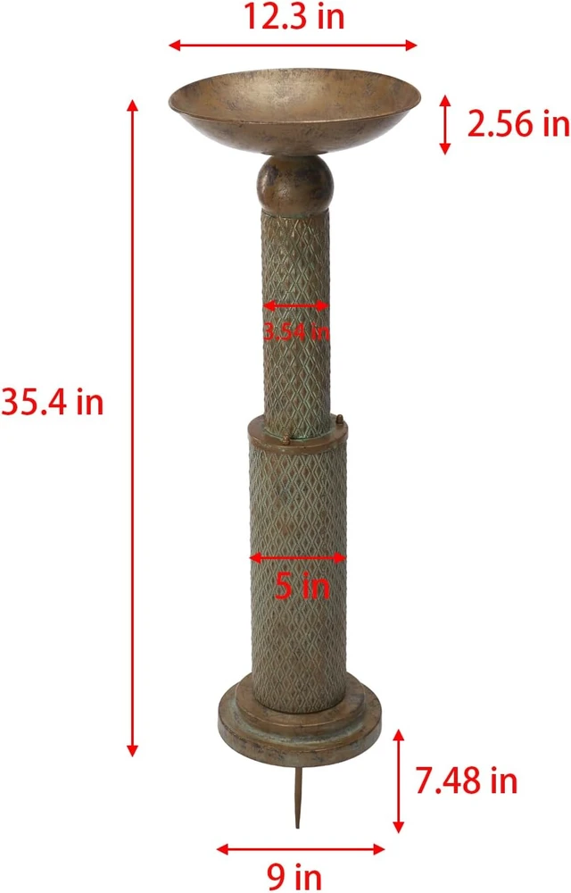 Alt view image 3 of 6 - 35.4"H Vintage Metal Bird Bath for Outside, Garden Lawn & Yard Decor