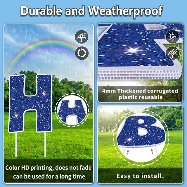 Alt view image 5 of 7 - 18Pcs Happy Birthday Yard Sign with Stakes & LED Light, 16" Lawn Decor