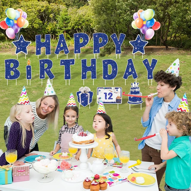 Alt view image 6 of 7 - 18Pcs Happy Birthday Yard Sign with Stakes & LED Light, 16" Lawn Decor