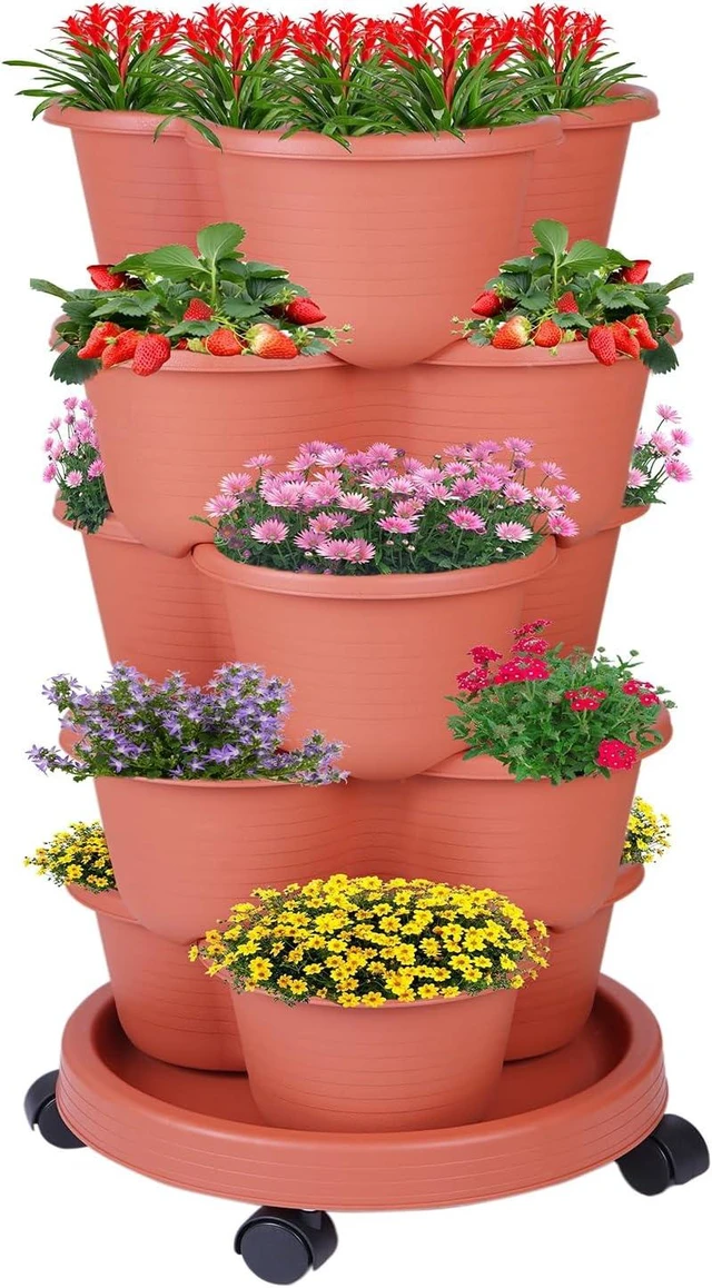 Main image of 5-Tier Stackable Vertical Garden Tower Planter for Strawberries, Flowers, Vegetables & Herbs (Indoor & Outdoor)