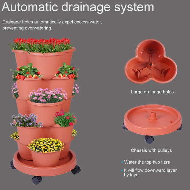 Alt view image 2 of 7 - 5-Tier Stackable Vertical Garden Tower Planter for Strawberries, Flowers, Vegetables & Herbs (Indoor & Outdoor)