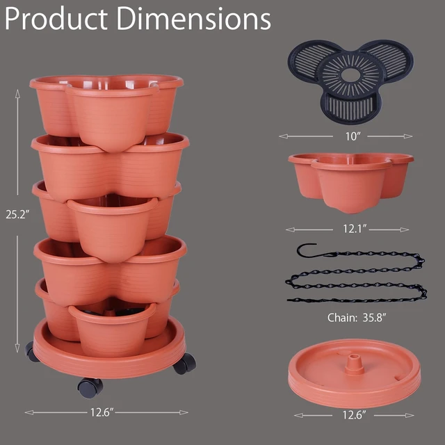 Alt view image 3 of 7 - 5-Tier Stackable Vertical Garden Tower Planter for Strawberries, Flowers, Vegetables & Herbs (Indoor & Outdoor)