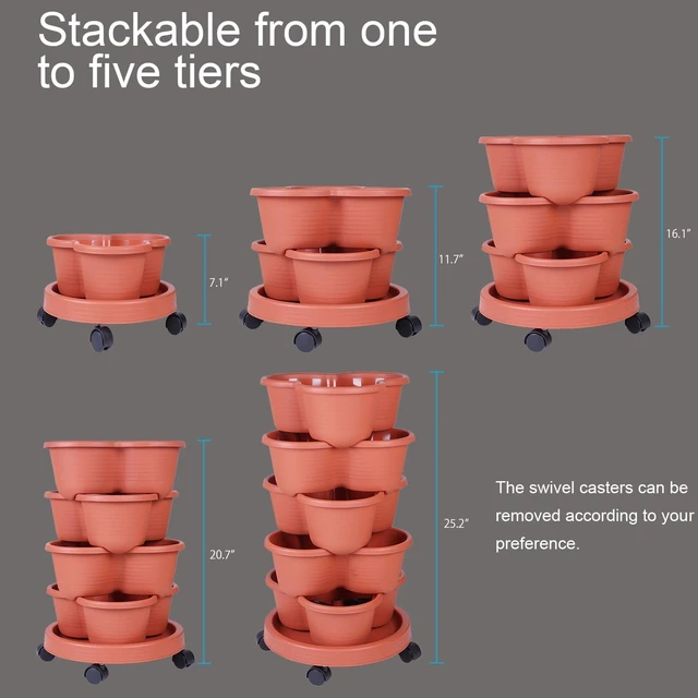 Alt view image 4 of 7 - 5-Tier Stackable Vertical Garden Tower Planter for Strawberries, Flowers, Vegetables & Herbs (Indoor & Outdoor)