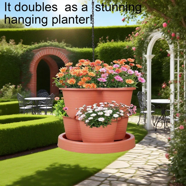 Alt view image 5 of 7 - 5-Tier Stackable Vertical Garden Tower Planter for Strawberries, Flowers, Vegetables & Herbs (Indoor & Outdoor)