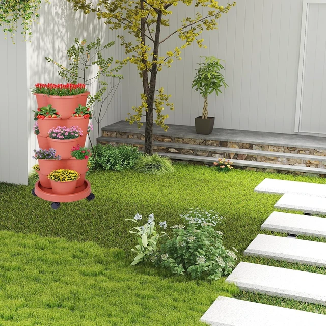 Alt view image 6 of 7 - 5-Tier Stackable Vertical Garden Tower Planter for Strawberries, Flowers, Vegetables & Herbs (Indoor & Outdoor)