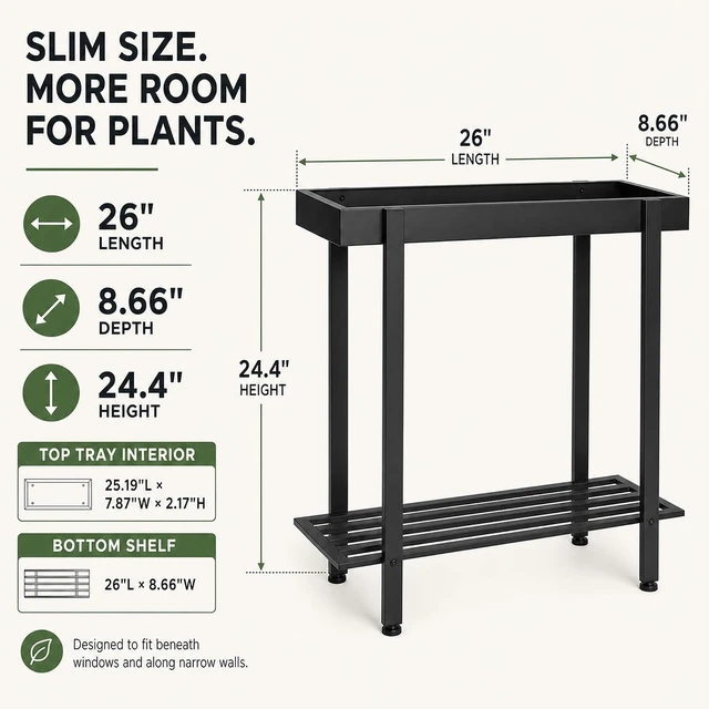 Alt view image 3 of 7 - Black 2-Tier Metal Plant Stand, Indoor & Outdoor Plant Table for Window