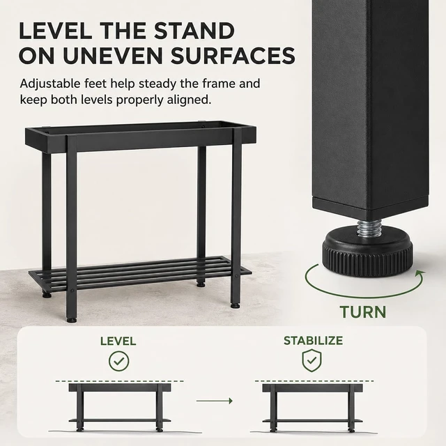 Alt view image 6 of 7 - Black 2-Tier Metal Plant Stand, Indoor & Outdoor Plant Table for Window