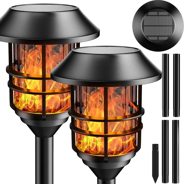 Main image of Metal Solar Pathway Flame Lights Waterproof Outdoor LEDs for Gardens, Pathways, Patio, Balcony & Pool, 2 Packs