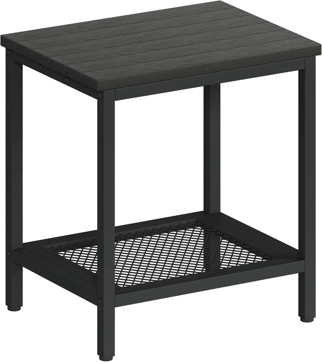 Main image of Black Outdoor Side Table with Storage, 2-Tier Patio End Table