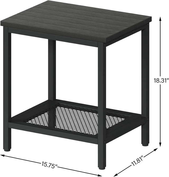 Alt view image 3 of 7 - Black Outdoor Side Table with Storage, 2-Tier Patio End Table