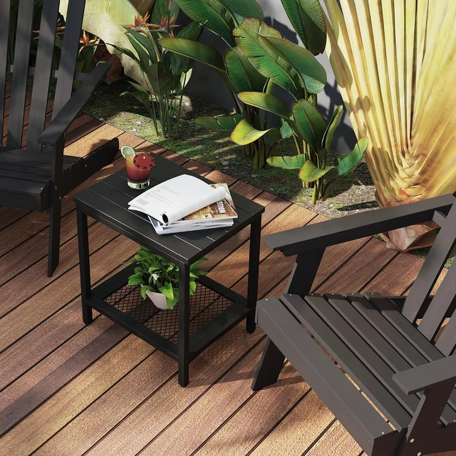Alt view image 2 of 7 - Black Outdoor Side Table with Storage, 2-Tier Patio End Table