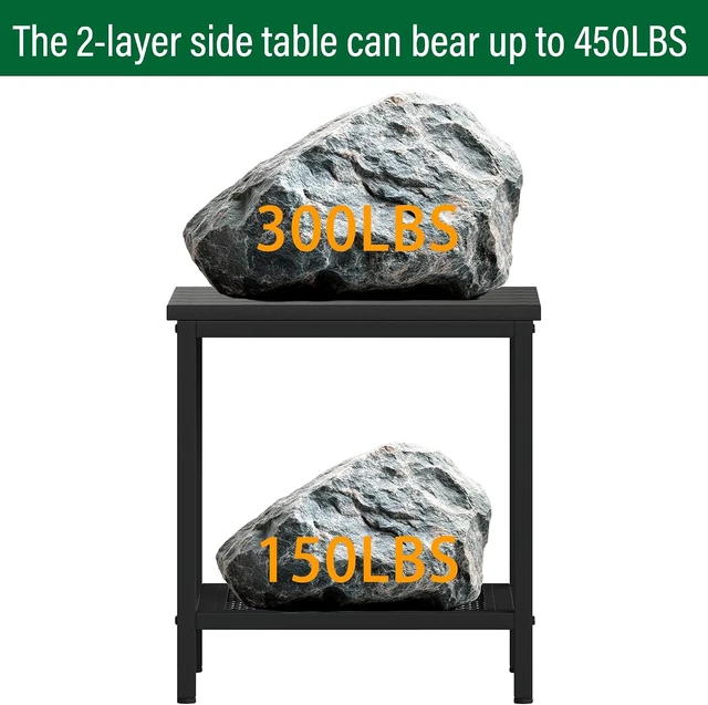 Alt view image 4 of 7 - Black Outdoor Side Table with Storage, 2-Tier Patio End Table