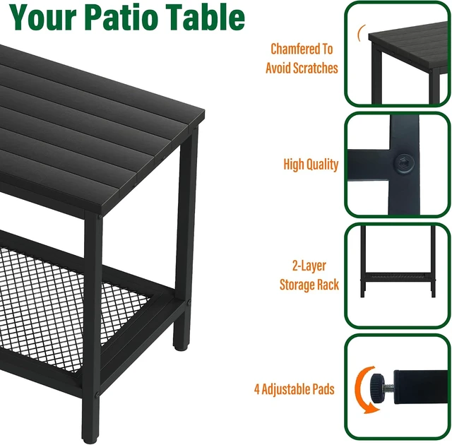 Alt view image 6 of 7 - Black Outdoor Side Table with Storage, 2-Tier Patio End Table