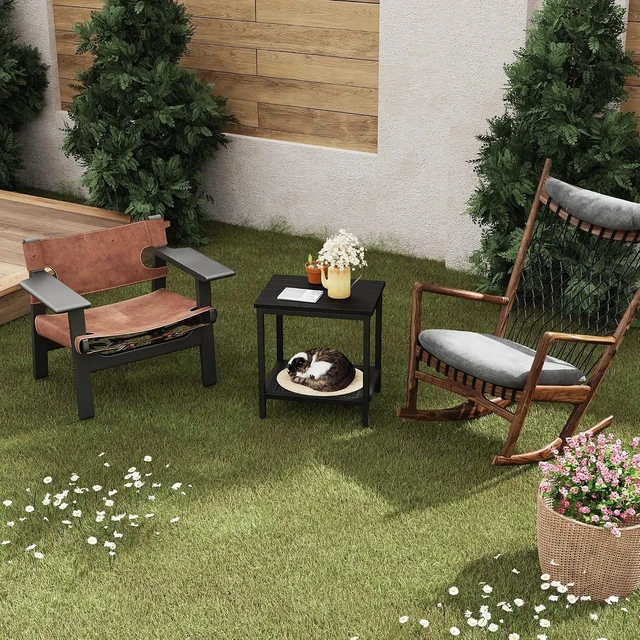 Alt view image 7 of 7 - Black Outdoor Side Table with Storage, 2-Tier Patio End Table