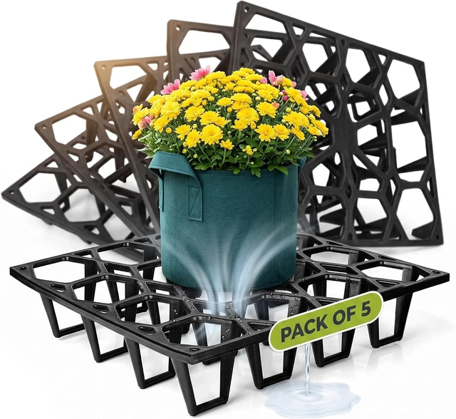 Main image of UV-Resistant Plant Riser Pot Spacer for Grow Bags, Planters & Containers Drainage Tray for Airflow & Root Health (Standard Black, 5 Pack)