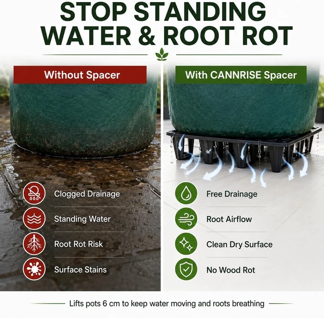 Alt view image 2 of 7 - UV-Resistant Plant Riser Pot Spacer for Grow Bags, Planters & Containers Drainage Tray for Airflow & Root Health (Standard Black, 5 Pack)