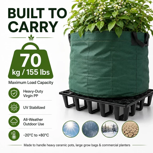 Alt view image 4 of 7 - UV-Resistant Plant Riser Pot Spacer for Grow Bags, Planters & Containers Drainage Tray for Airflow & Root Health (Standard Black, 5 Pack)