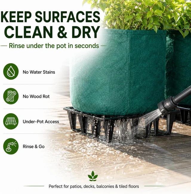 Alt view image 5 of 7 - UV-Resistant Plant Riser Pot Spacer for Grow Bags, Planters & Containers Drainage Tray for Airflow & Root Health (Standard Black, 5 Pack)