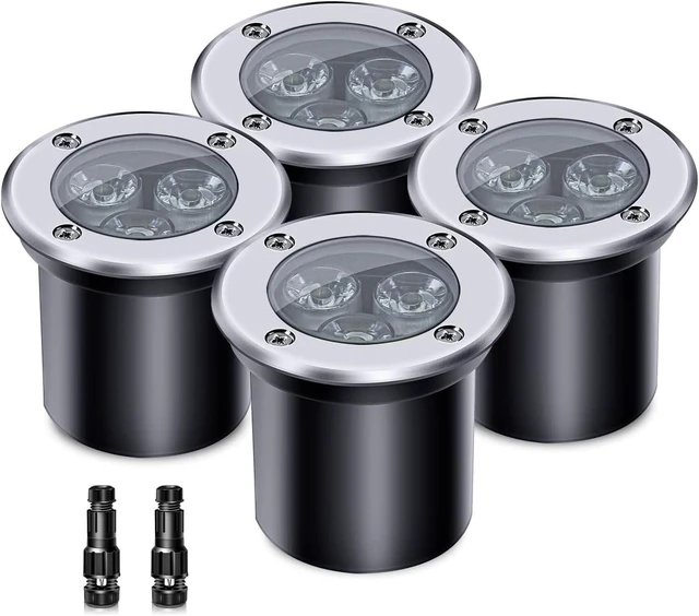 Main image of 3W 12V Low Voltage In-Ground LED Landscape Lights, IP67 Waterproof Pathway Spotlights for Garden, Yard & Trees, 4 Pack (Warm White)